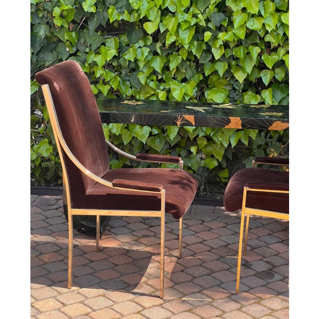20th Century Brass And Brown Velvet Dining Room Chairs - Set of 4 For Sale - Image 11 of 12