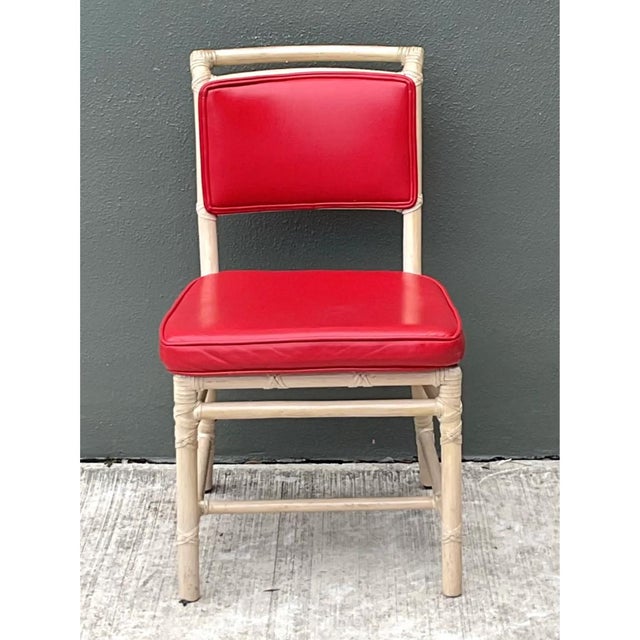 McGuire Vintage McGuire Red Upholstered Rattan Desk Chair For Sale - Image 4 of 12