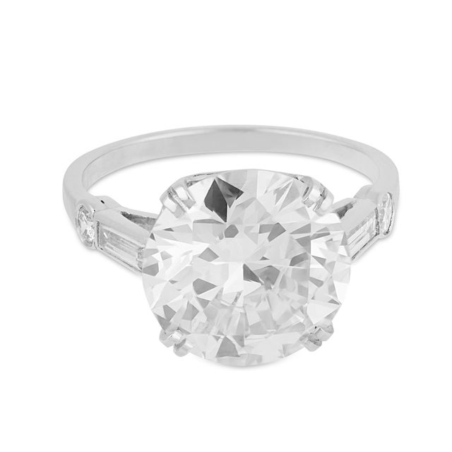 Contemporary 1950s Mid Century Gia 3.99 Carat Diamond Platinum Engagement Ring, Size 4.75 For Sale - Image 3 of 7