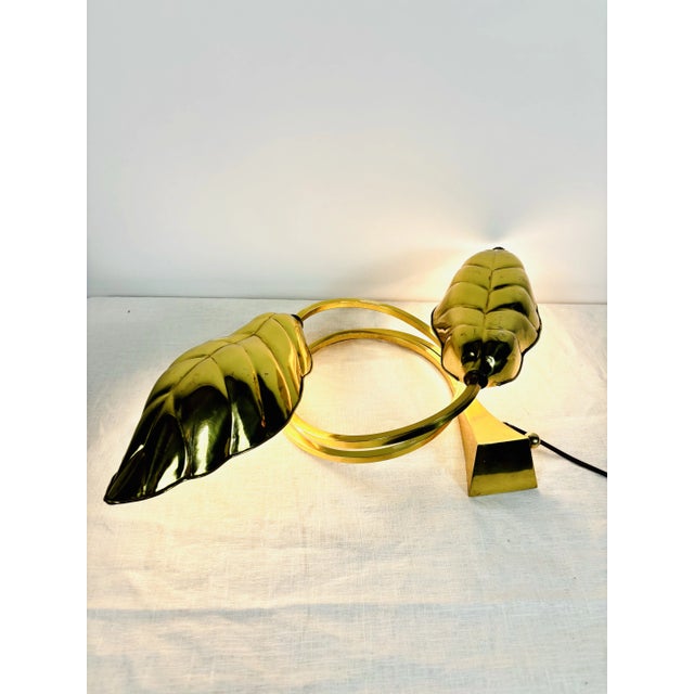 Metal Mid-Century Tommaso Barbi & Carlo Giorgi Brass Double Leaf Lamp For Sale - Image 7 of 12