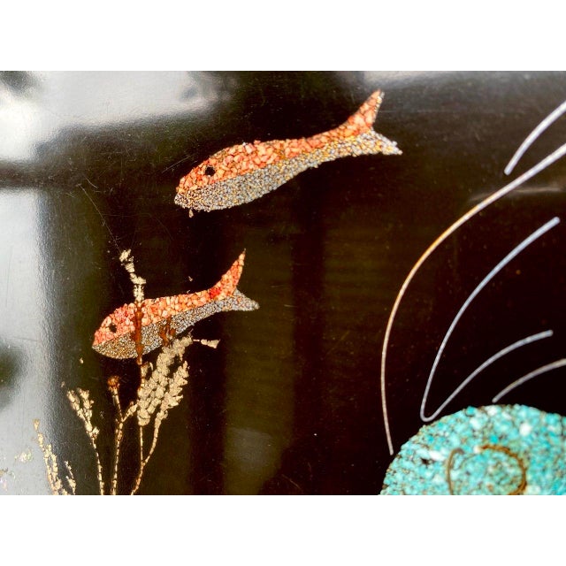 Vintage Couroc of Monterey Turquoise Angel Fish Tray With Genuine Abalone and Seaweed Inlay For Sale - Image 10 of 14