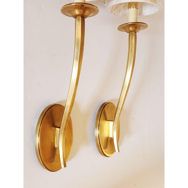 2010s Decorative Crafts Inc. Torchiere Style Brass Wall Sconces-a Pair For Sale - Image 5 of 13