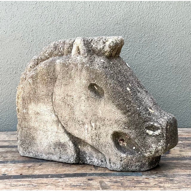 Rustic Vintage Cast Concrete Horse Head For Sale - Image 3 of 12