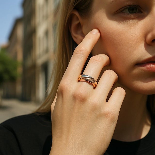 Introducing the Cartier Vintage Trinity Rolling Ring Tri Color 3.3 Millimeter Each Band 18 Karat Gold Ring: Finger size 5...