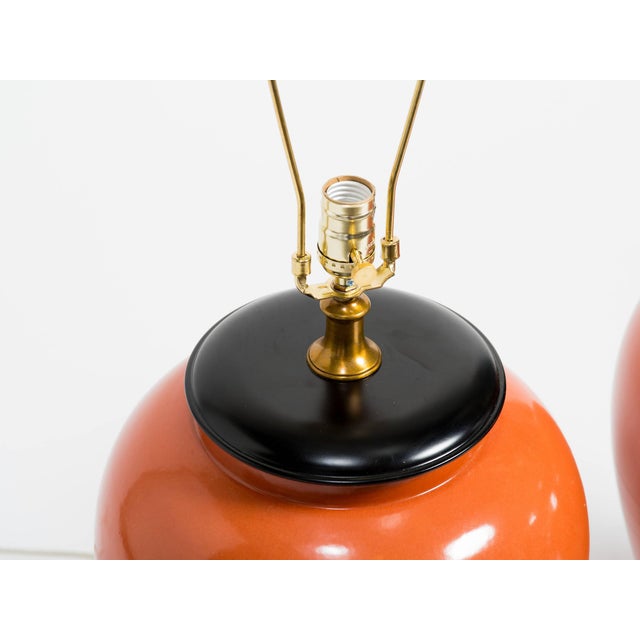 Contemporary Orange Overscale Ceramic Ginger Jar Table Lamps - a Pair For Sale - Image 3 of 7