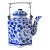 Vintage Asian Blue & White Porcelain Teapot W/ Brass Handle For Sale