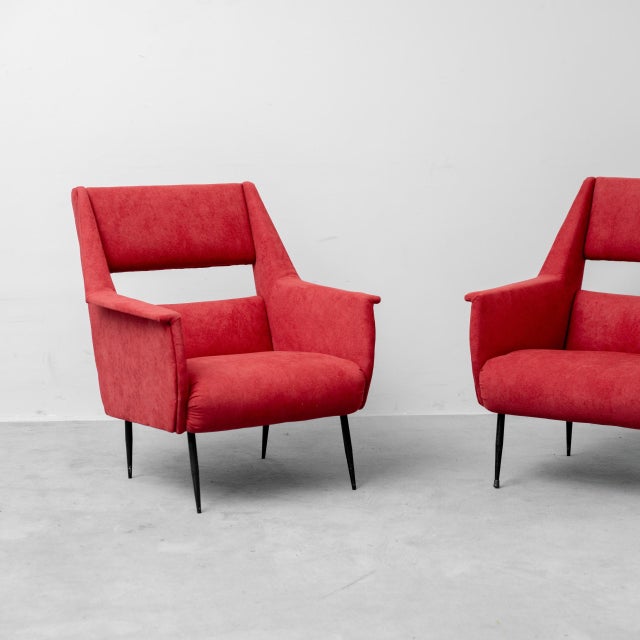 Vintage Lounge Chairs in Red Fabric by Gigi Radice, 1960s, Set of 2 For Sale - Image 6 of 11