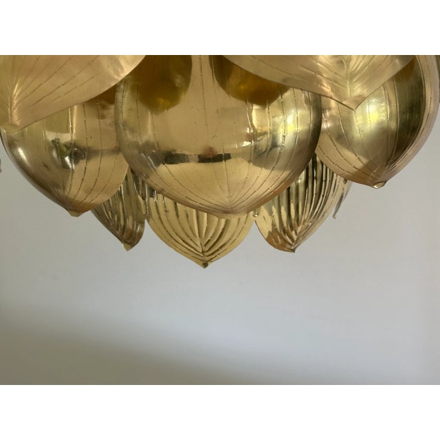 Mid Century Large Brass Lotus Pendant Light Chandelier by Feldman For Sale - Image 10 of 11
