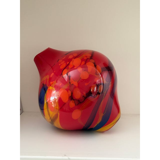 Contemporary Signed Ioan Nemțoi Romanian Hand-Blown Multicolor Art Glass Vase Circa 1990 For Sale - Image 3 of 16