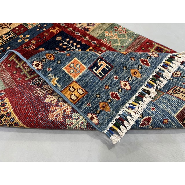 Sultani Khorjin Design Wool Runner in Blue and Red, 2'7" X 9'6" For Sale - Image 10 of 14