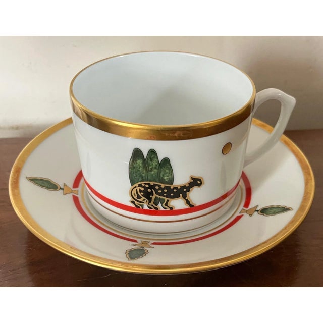 Vintage Cartier Limoges Porcelain Art Deco Style Panther Coffee or Tea Cup & Saucer For Sale - Image 12 of 13