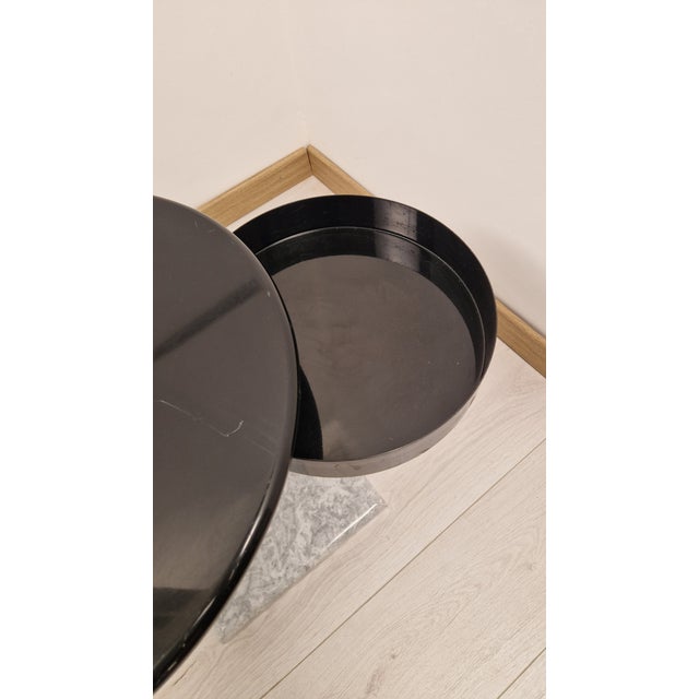 Black Lacquered Wooden Top Swivel Coffee Table with White Marble Base, Iron Stem and Storage, 1960s For Sale - Image 18 of 18