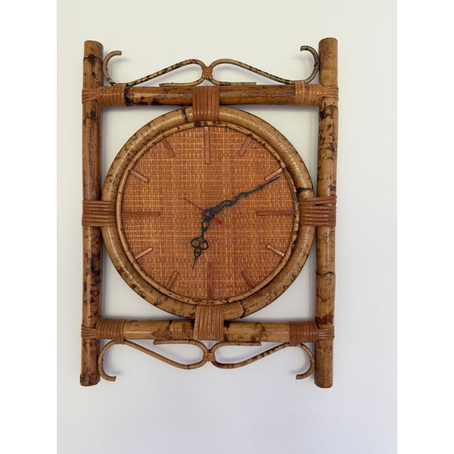 Vintage Tortoise Rattan Bamboo Wall Clock For Sale In Miami - Image 6 of 6