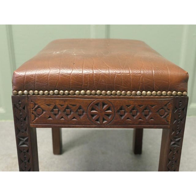 Wood Carved Upholstered Tan Window Stool, 1930 For Sale - Image 7 of 8