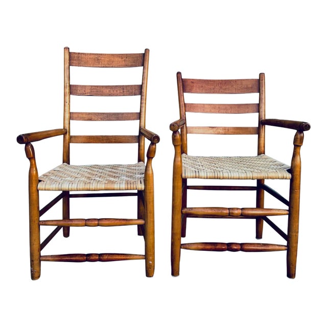 “Mom and Pop” Antique Americana High Country, Birdseye Maple, Ladder-Back Mid to Late 1800’s - Set of 2 For Sale