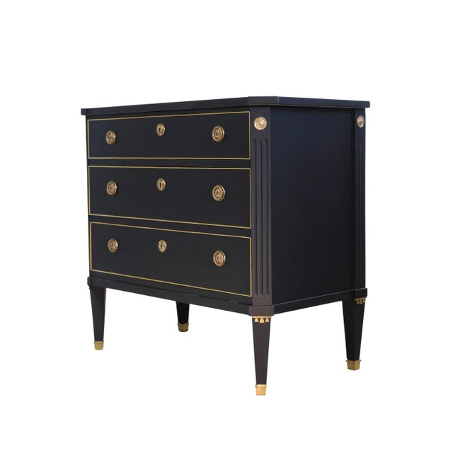 1950s 1950s Gustavian Style 3 Drawer Chest Painted Super Finish Black For Sale - Image 5 of 8