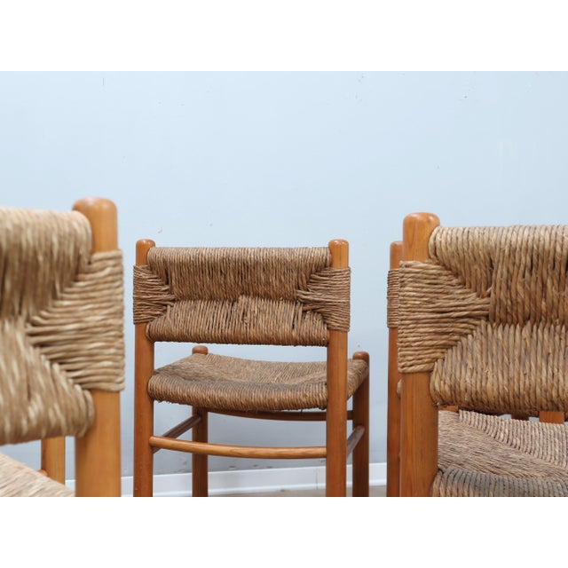 Vintage Chairs in Woven Straw and Wood by Charlotte Perriand, 1960s, Set of 8 For Sale - Image 12 of 17