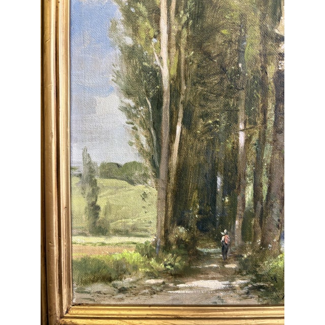 Robert Maione (American, 1932-1987) Original Signed and Framed Oil Painting on Canvas Titled 'Wooded Road by a River' C1976 For Sale - Image 12 of 18