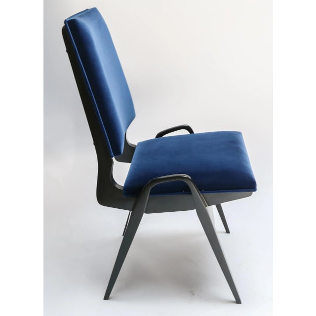 Modern Custom “Pontie” Gio Ponti Style Ebonized Dining Chairs in Blue Velvet - Set of 10 For Sale - Image 3 of 7