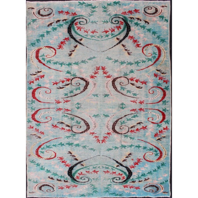Vintage Art Nouveau Rug in Blue 6'3 X 9'1 For Sale - Image 11 of 11