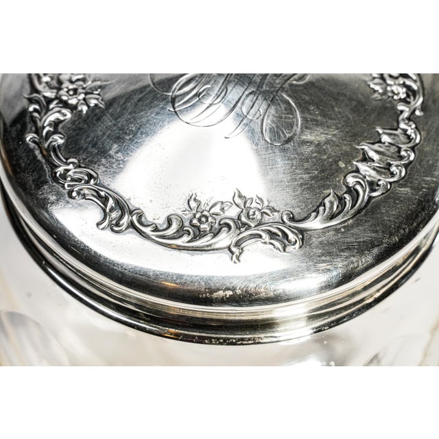 1910s Wonderful Large Antique Sterling Silver Crystal Vanity Jar Edwardian Faceted Dresser Cut Crystal For Sale - Image 5 of 17