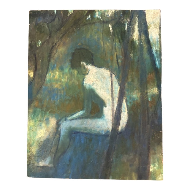 1970’s Vintage Impressionist Female Nude in Landscape Original Painting For Sale