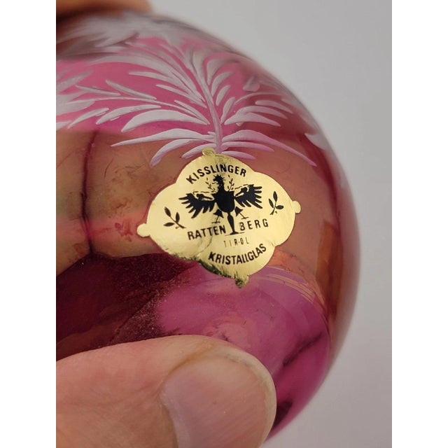 This rare set of 8 Austrian cordial glasses by Kisslinger Rattenberg Kristallglas features etched patterns in a multicolor...