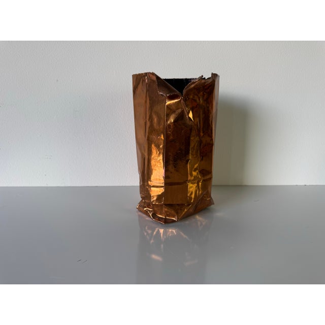 1980s Vintage Sculptural Bronze “Paper Bag” Vase by California Bronze For Sale - Image 4 of 12
