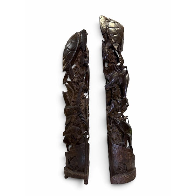 Mid 20th Century Pair of Monumental Mid-Century Guayacan Wood Sea Life Totem Sculptures - 35.5" & 38" For Sale - Image 11 of 11