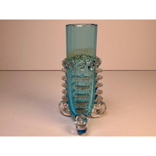 Art Nouveau Antique Moser Blue Crystal Bud Vase: Applied Rigaree Art Glass For Sale - Image 3 of 9
