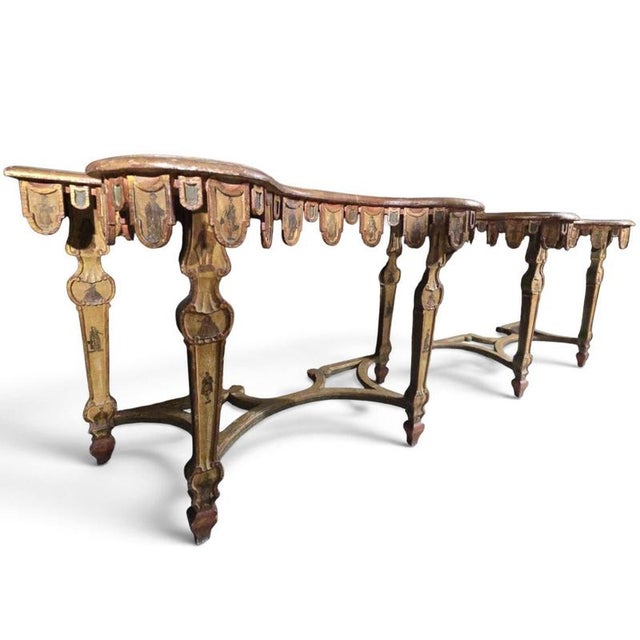 Venetian Polychrome and Giltwood Consoles in the style of Lacca Povera, 1790, Set of 2 For Sale - Image 13 of 18