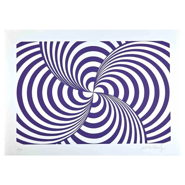 Victor Debach, Abstract Violet Composition, Screen Print, 1970s For Sale