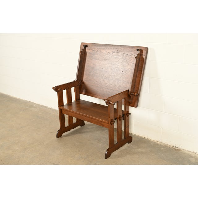 Stickley Style Antique Mission Oak Arts & Crafts Metamorphic Library Table Monk's Chair | Newly Refinished For Sale - Image 9 of 15