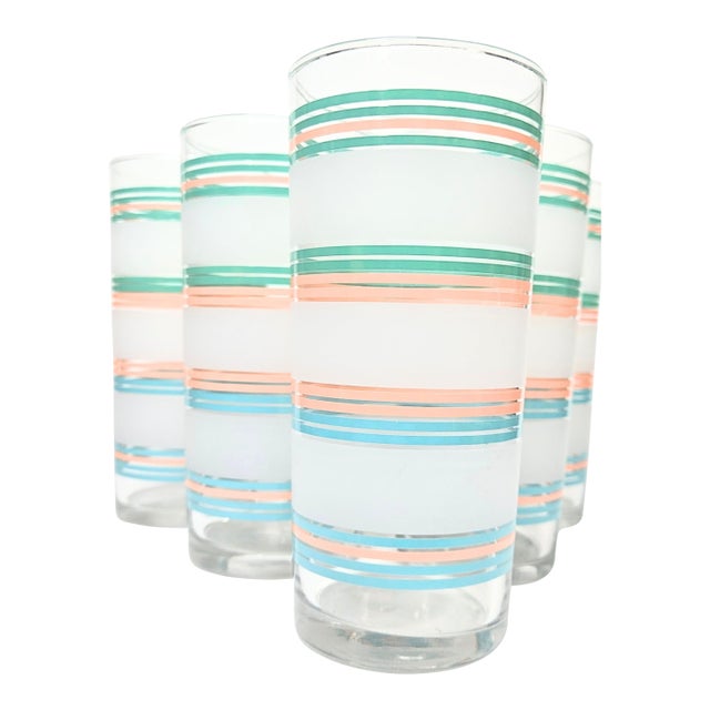 90s Rainbow Sherbet Striped Tumblers- Set of Six For Sale
