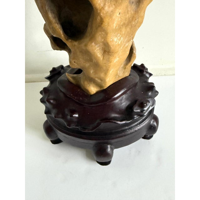 Late 19th Century Tall Elegant Chinese Scholar Rock Yellow Taihu Stone on Wood Stand For Sale - Image 5 of 18