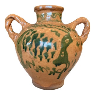 Antique 30's Ceramic Redware Slip Decoration Pottery Jug- Signed and Date 1939 For Sale