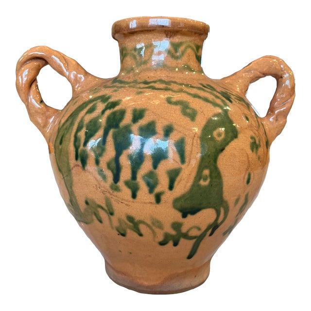 Antique 30's Ceramic Redware Slip Decoration Pottery Jug- Signed and Date 1939 For Sale