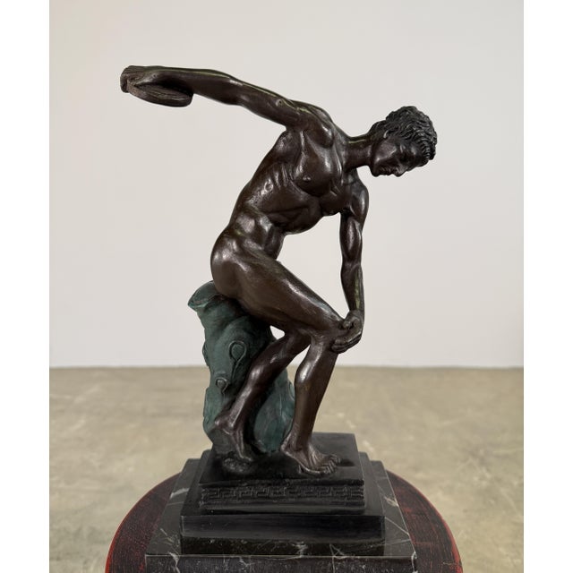 Metal Bronze Classical Athlete Sculpture After Discobolus, Greco-Roman Athlete, 12” H For Sale - Image 7 of 16