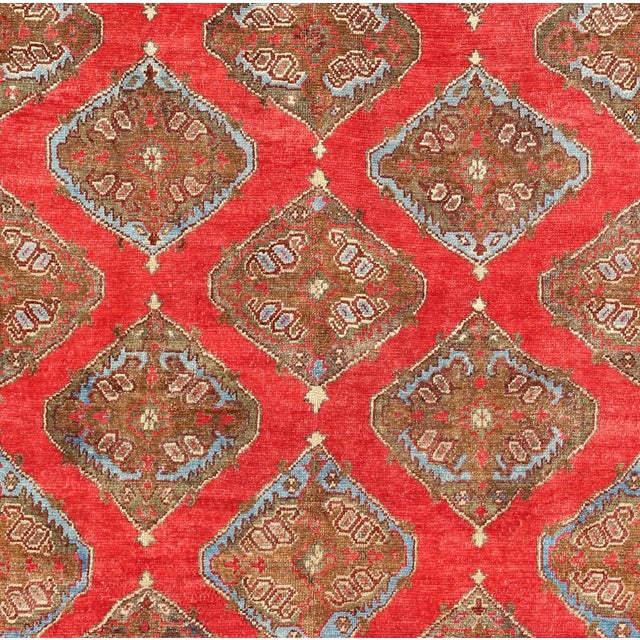 Antique Turkish Oushak-Handwoven With Geometric Design in Red, Brown, Green For Sale - Image 4 of 6