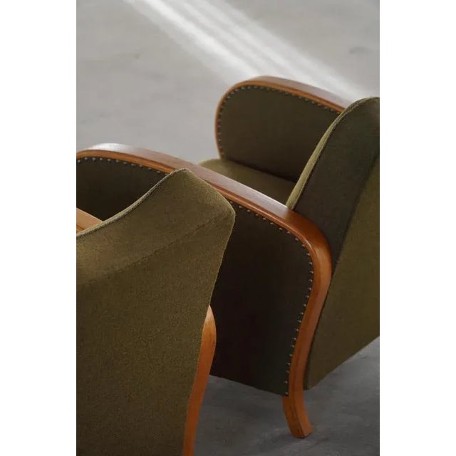 Swedish Art Deco Chairs in Elm and Green Wool, 1940s, Set of 2 For Sale - Image 6 of 18