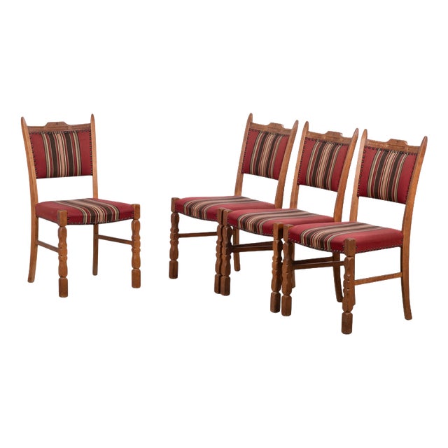 Brutalist Oak Dining Chairs by H. Kjærnulf, Denmark, 1960s, Set of 4 For Sale