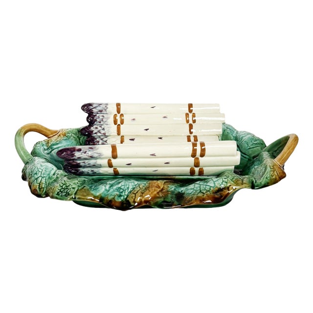 19th-Century Majolica Asparagus Serving Dish, France For Sale