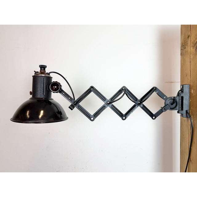 Black Industrial Black Enamel Scissor Wall Lamp, 1950s For Sale - Image 8 of 18