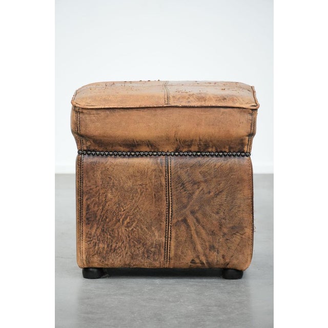 1990s Vintage Square Sheepskin Pouf or Footstool For Sale - Image 5 of 10