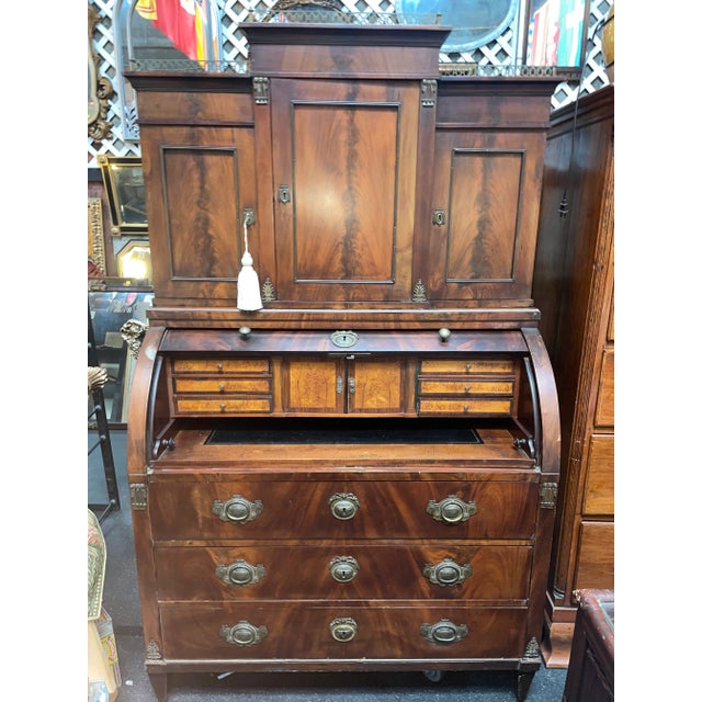 Art Nouveau Antique German 1914 Gustav Knauer Roll Top Desk Wwi Era For Sale - Image 3 of 13