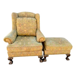 Timeless Luxury: Bespoke Taylor King Wingback Armchair & Matching Ottoman Set For Sale