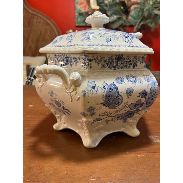 Blue Antique English Staffordshire Blue Transfer Decorated Soup Tureen “Windsor Festoon” For Sale - Image 8 of 12