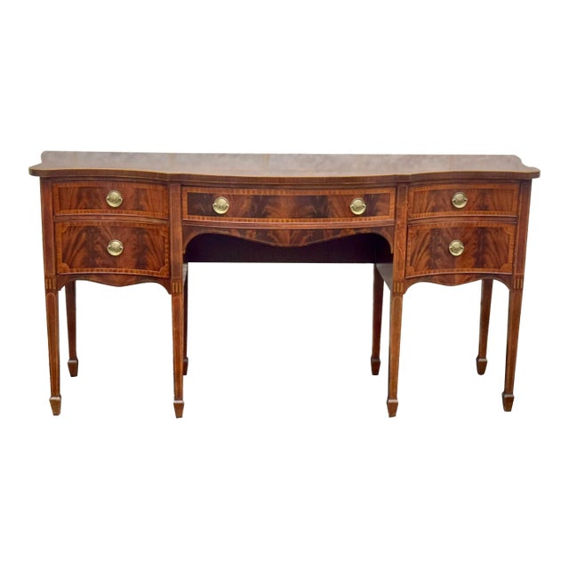 Large Vintage Federal Style Mahogany Sideboard Buffet With Tapered Legs and Original Brass Hardware For Sale
