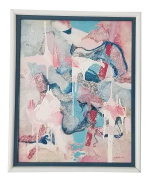1970 M J Phillis Mixed Media Collage Abstract Painting