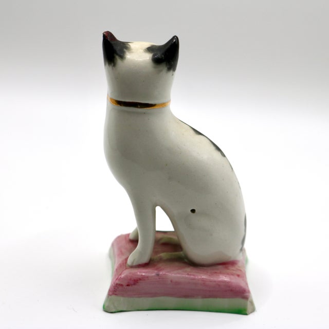 English 1920s Staffordshire Ware William Kent Ceramic Cat on Cushion Figurine - 4" For Sale - Image 3 of 9